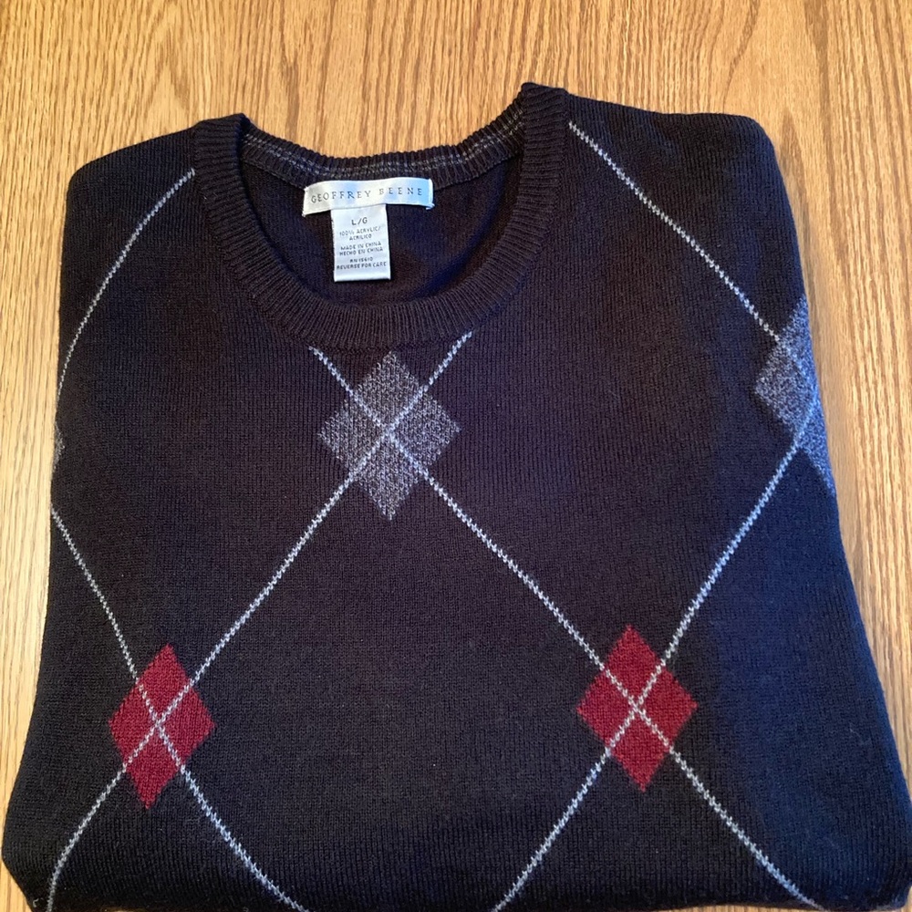 Geoffrey Beene Men's Argyle Sweater - Black and Red